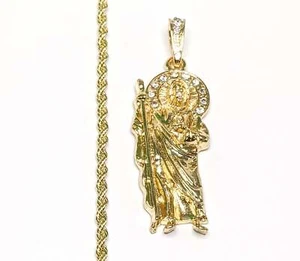 Gold Plated Saint Jude Pendant 3mm Chain Necklace Oro San Judas Dije Cadena Men - Picture 1 of 7