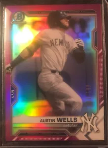 Austin Wells 2021 Bowman Chrome Prospects BCP-214 Pink/Fuscia Refractor SP /199 - Picture 1 of 3