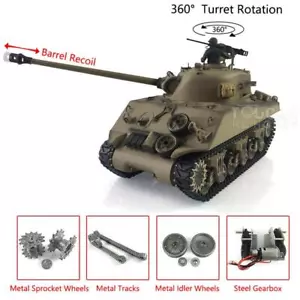 Tanque de radiocontrol Henglong 1/16 7.0 mejorado M4A3 Sherman 3898 barril retroceso torreta 360° - Imagen 1 de 4