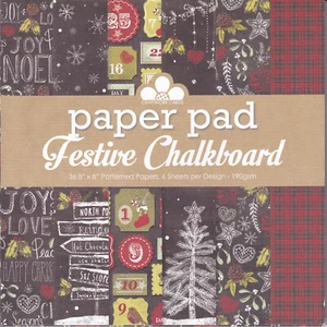 Festive Chalkboar 8 x 8 Paper Pad Christmas Wintery Patterns 5 designs 28 Sheets - Picture 1 of 7