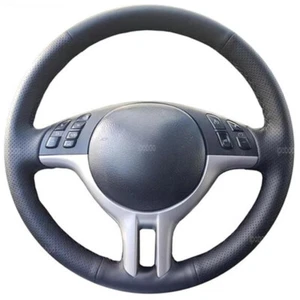 Steering Wheel Wrap For BMW E39 E46 325i E53 X5 Black Perforated Leather Cover - Picture 1 of 13