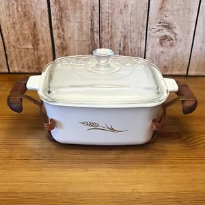 Casseruola rettangolare vintage Corning Ware grano 1,5 quarti con 4 e supporto in metallo - Foto 1 di 8