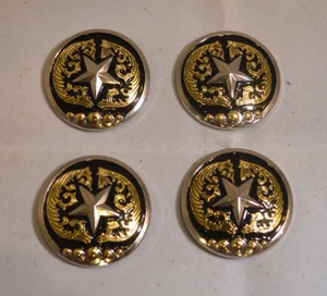 Conchos - 1 1/2" Chicago Screw - Silver Star & Gold Design - Pack of 4 (C15) - Picture 1 of 3