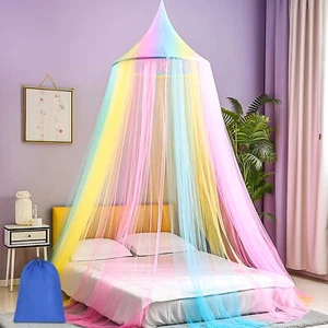 Mosquito Net for Bed, White Canopy for Girls, Hanging Net, with Storage Bag - Picture 1 of 7