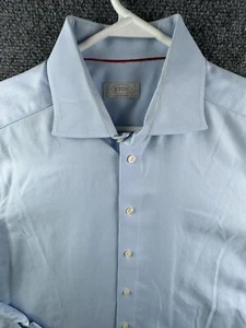 Eton 17 modernes Hemd mit Knopfleiste blau gestreift Langarm Baumwolle Designer - Bild 1 von 19