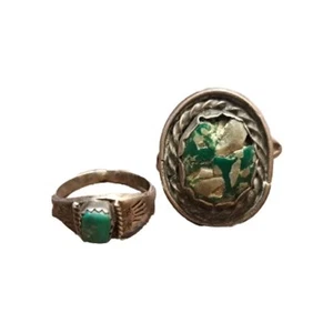 Anelli Corallo Turchese Argento Sterling Nativi Americani Vintage Misura 7-8 12 Grammi - Foto 1 di 6