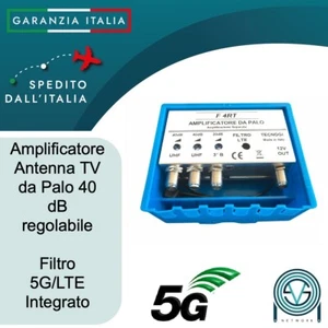 Amplificatore antenna TV 40 dB 2 ingressi UHF+1 VHF Filtro LTE/5G da palo - Imagen 1 de 3