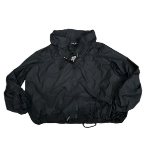 Planet Gold Black Zippered Drawstring Hood Windbreaker Jacket Size L - Picture 1 of 5
