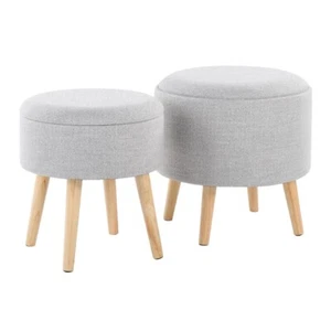 LumiSource Tray Storage Ottoman Set, Natural Wood/Light Grey - OT-STORNESTNALGY - Picture 1 of 1