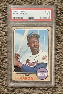 1968 Topps #110 Hank Aaron Atlanta Braves HOF PSA 5 EX - Foto 1 di 2