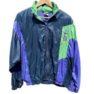 Nike Vintage 1990s Sports Fitness Green Purple Blue Windbreaker Jacket Sz Large - Picture 1 of 10