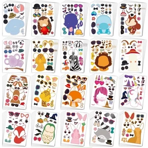 100 Sheets Make a Face Stickers for Kids, Make Your Own Stickers, 20 Animal D... - Picture 1 of 7