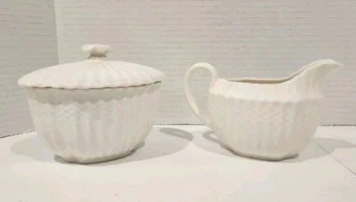 Vintage Copeland Spode England Chelsea Wicker Creamer & Covered Sugar Bowl EUC - Image 1 of 4