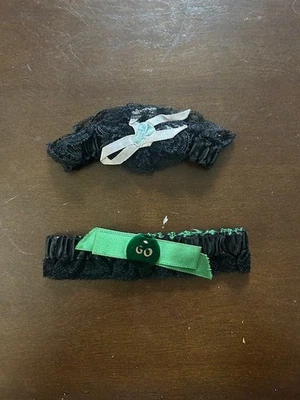 2 VTG Used Wedding Garter-Blue/Pink lace & green and black  lace trimmed  - Image 1 of 4