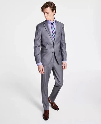 $395 NEW KENNETH COLE Mens 40L Light Gray Slim 2 Piece Suit W/ Dress Pants 33x33 - Image 1 of 2