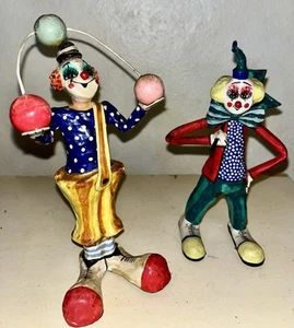 Vintage Pappmaché Zirkus Clown Figuren 2er Set bunt handbemalt Mexiko - Bild 1 von 10