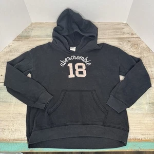 Abercrombie Kids 18 Sweatshirt Hoodie Girls Youth XL/16 Embroidered Pocket Black - Picture 1 of 7