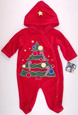 NWT Little Me Infant's Red Christmas Tree 1 Pc. Romper with Hood, 3 Mos., $36 - Image 1 of 4