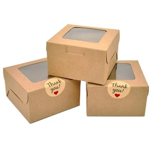 50 Pack Brown Bakery Boxes, 4x4x2.5 Inches Small Pastry Treat Boxes with Wind... - Foto 1 di 6