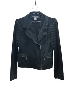 Vintage Live A Little LAL Women's Jacket Suede Leather Sweater Knit Black Sz M - Picture 1 of 3