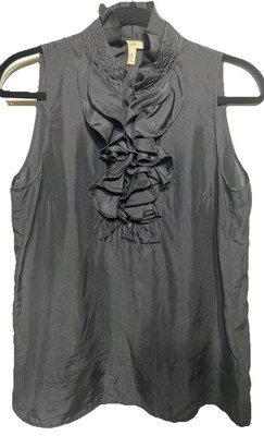 J. Crew 100% Silk Sleeveless Ruffle Collar Blouse Black Women’s Size 6 - Image 1 of 4