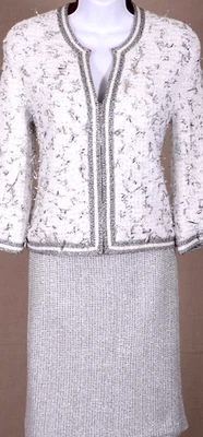 Chaqueta para mujer ST.JOHN blanca metálica plateada negra con lentejuelas nueva con etiquetas falda talla 4-6 Foto 1 de 4