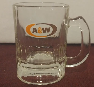 "Mini taza de vidrio vintage de cerveza de raíz A&W con logotipo original auténtica 3,25""" Foto 1 de 4