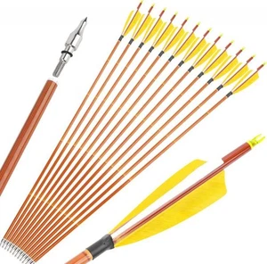 30" Archery Carbon Arrows SP500 Feathers Bamboo Skin Bow Hunting Target Shooting - Picture 1 of 33