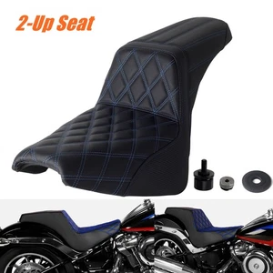 Black Driver Passenger 2-Up Seat For Harley Softail Street Bob Slim Deluxe 18-up - Picture 1 of 12