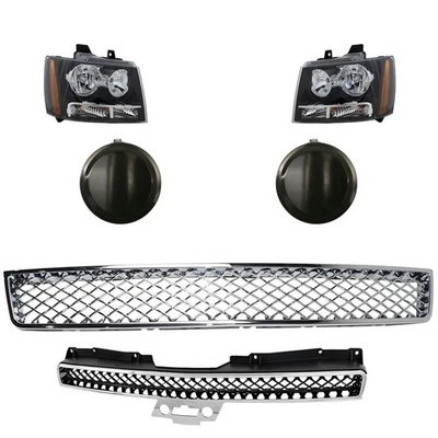 Headlamp Kit For 2007-2014 Chevrolet Tahoe Left Right Halogen Assembly w/ Grille - Image 1 of 4