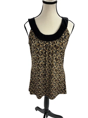 Женская блузка Liz & Co размер M без рукавов майка с геометрическим принтом черная коричневая - Изображение 1 из 4
