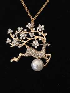 Broche colgante de perlas astas flores diamantes de imitación reno - Imagen 1 de 5