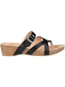 JOURNEE COLLECTION Womens Black 1/2" Platform Madrid Wedge Thong Sandals 9 - Picture 1 of 8