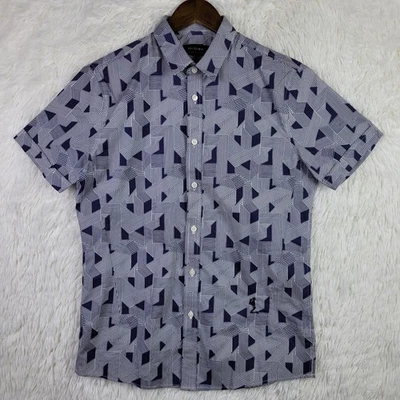 Camisa Religion Clothing Para Hombres M Azul y Blanco Estampada Diamante Geométrica AOP Foto 1 de 4