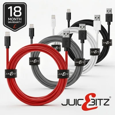 JuicEBitz® Heavy Duty Charger USB Cable for iPhone 14 13 12 Pro MAX iPad Air 2 3 - Image 1 of 4