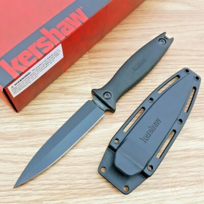 Kershaw Secret Agent Fixed Knife 4.38" 8Cr13MoV Stainless Blade Black GRN Handle - Image 1 of 4