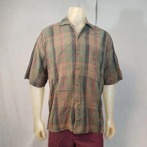 Structure Brown Green Casual Button Up Shirt Top MEDIUM Cotton Collared Long Slv - Picture 1 of 7