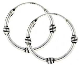925 Sterling Silver Hoop Earrings BALI THAI 12mm Hinged Hoops 12mm / 15mm / 16mm - Picture 1 of 4