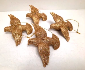 Gold Glitzer Fliegende Vögel Christbaumschmuck 3,5" x 4,5" 4er Set Vintage - Bild 1 von 4