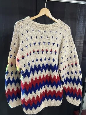 ¿Tejido a mano vintage? Jersey Lana Mujer Rojo/Azul/Marfil Foto 1 de 4