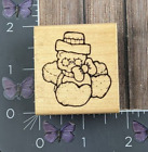 Dots Snow Bear Animal Bow Hat Rubber Stamp Country Folk Stitched Wood #BO65
