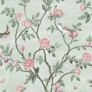 Laura Ashley Wallpaper Rolls 33 ft x 20.5" Strippable Double-Roll Green/Pink - Picture 1 of 5