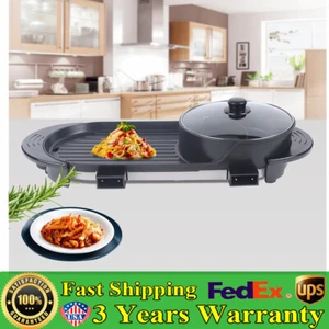 2 in 1 Elektrischer Antihaft Grill Hot Pot BBQ Grill Suppe Shabu Topf Barbecue 2200W - Bild 1 von 22