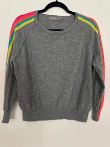 Women's Brodie Cashmere Striped Sweater Size M Gray Multi-color - Picture 1 of 6