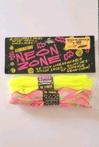 1990-VINTAGE ILLUMINATIONS NEON ZONE SCHNÜRSENKEL NEU VERSIEGELT 2 Paar gelb/pink - Bild 1 von 24