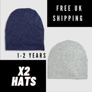 2x Unisex Double layer Jersy Skull Hat | 1-2 Years | Pack Of Navy Blue & Grey - Picture 1 of 3