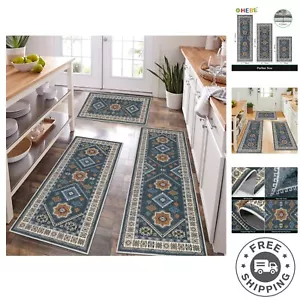 Boho 3-Piece Kitchen Rug Set with Runner - Non-Slip & Washable Floor Mats - Picture 1 of 9