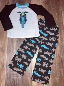 Carter's Motorcycles/Vehicles 2 Piece Fleece Pj Pajamas set Brown & Aqua size 5 - Picture 1 of 6