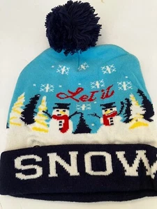 NWT Let It Snow Hat LED Christmas Snow Man Winter Beanie Knit Light Up Hat Blue - Picture 1 of 2