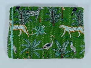 Manta Kantha Edredón Algodón Hecha a Mano India Colcha Estampada a Mano Bloque - Imagen 1 de 5